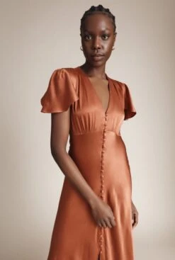 Ghost Delphine Frill Bridesmaid Dress, Brick/Bronze