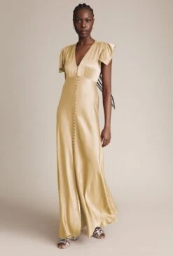 Ghost Delphine Satin Maxi Bridesmaid Dress, Buttermilk