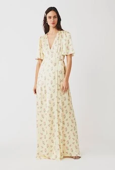 Ghost PERLA DRESS Minnie Roses Print Maxi, Ivory/Yellow