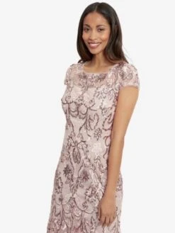 Gina Bacconi Evelynn Sequin Embroidered Tulle Dress, Pink/Blush