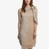 Gina Bacconi Kesley Metalic Shift Dress With Neck Tie, Gold -Threadnee Shop gina bacconi kesley metalic shift dress with neck tie gold