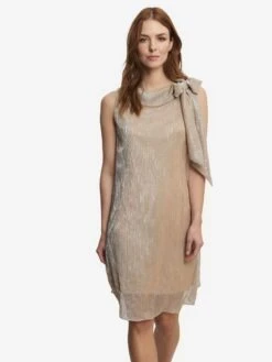 Gina Bacconi Kesley Metalic Shift Dress With Neck Tie, Gold