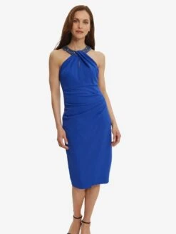 Gina Bacconi Suzanna Crepe Dress With Embellished Neckline, Royal Blue