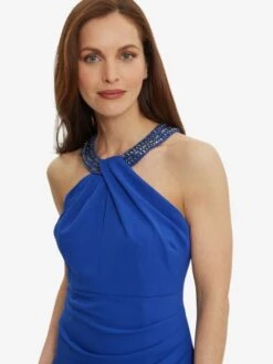 Gina Bacconi Suzanna Crepe Dress With Embellished Neckline, Royal Blue -Threadnee Shop gina bacconi suzanna crepe dress with embellished neckline royal blue3 e1652514738975