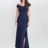 Gina Bacconi Suzanne Portrait Collar Maxi Dress With Embellishment, Navy