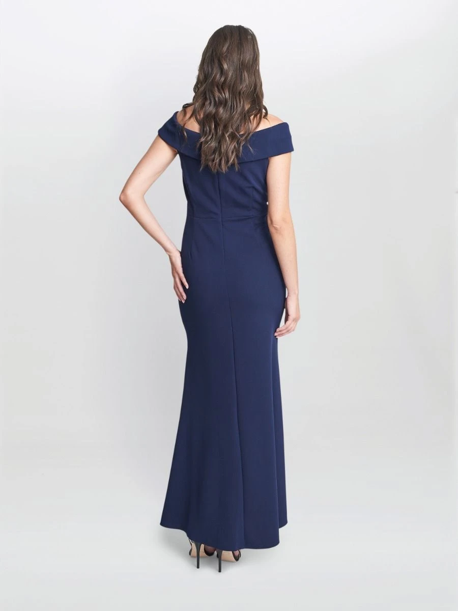Gina Bacconi Suzanne Portrait Collar Maxi Dress With Embellishment, Navy 4 Gina Bacconi Suzanne Portrait Collar Maxi Dress With Embellishment, Navy - Image 2