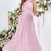 Goddiva Halter Neck Chiffon Maxi Bridesmaid Dress, Blush/Pink -Threadnee Shop goddiva halter neck chiffon maxi dress blush pink e1656452289148