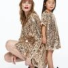 H&M Girls Sequined Wrap Dress, Gold -Threadnee Shop hm girls sequined wrap dress gold