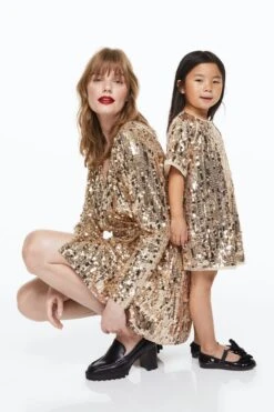 H&M Girls Sequined Wrap Dress, Gold