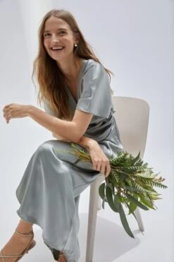 H&M H&M Satin Bridesmaid Maxi Dress, Light Turquoise