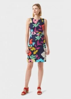 Hobbs Allison Cotton Blend Floral Shift Dress, Navy/Multi