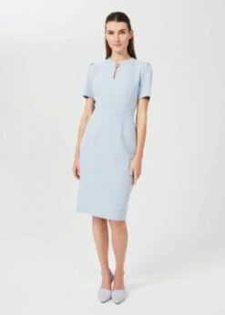 Hobbs Ana Crepe Shift Dress, Pale Blue