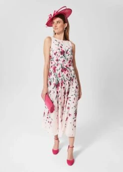Hobbs Carly Floral Midi Dress, Blush Pink/Multi