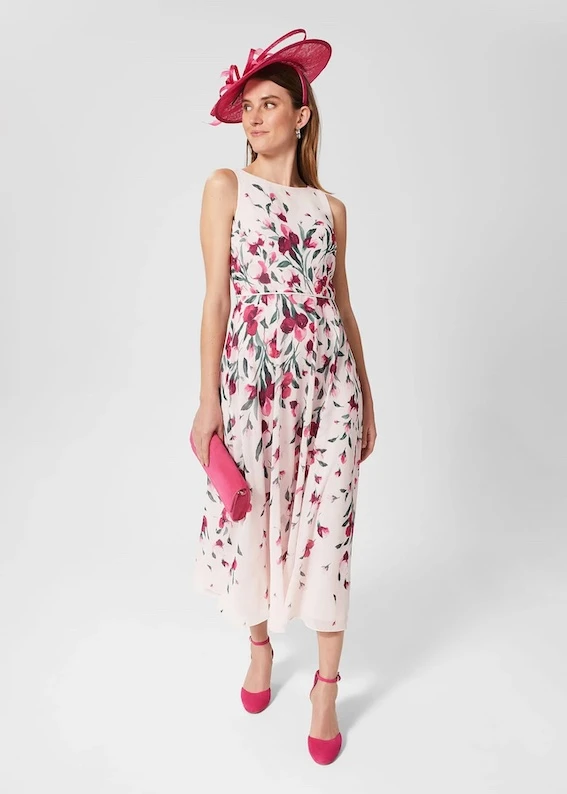 Hobbs Carly Floral Midi Dress, Blush Pink/Multi 3 Hobbs Carly Floral Midi Dress, Blush Pink/Multi
