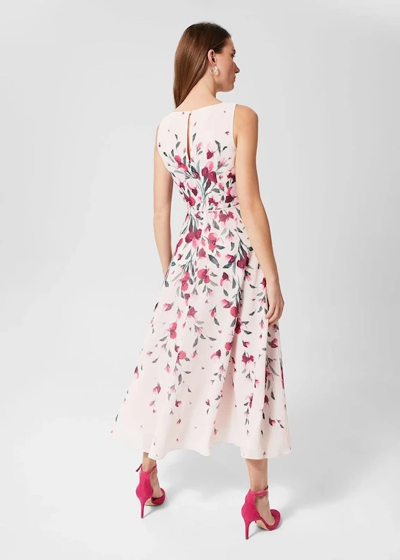 Hobbs Carly Floral Midi Dress, Blush Pink/Multi 4 Hobbs Carly Floral Midi Dress, Blush Pink/Multi - Image 2