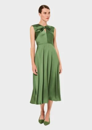 Hobbs Cassandra Twist Neck Satin Dress, Green 3 Hobbs Cassandra Twist Neck Satin Dress, Green