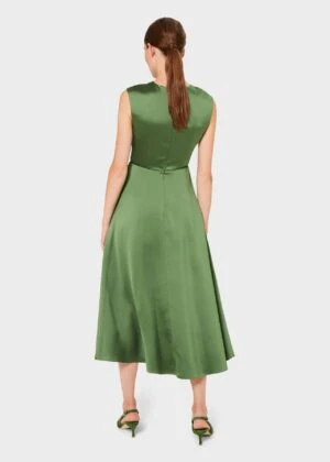 Hobbs Cassandra Twist Neck Satin Dress, Green 4 Hobbs Cassandra Twist Neck Satin Dress, Green - Image 2