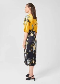 Hobbs Farrah Satin Floral Midi Dress, Navy/Yellow/Multi -Threadnee Shop hobbs farrah satin floral midi dress navy yellow multi1 e1626371886197