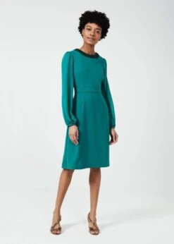 Hobbs Jada Beaded Sleeve Dress, Jade Green