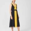 Hobbs Lila V Neck Midi Dress, Black/Yellow -Threadnee Shop hobbs lila v neck midi dress black yellow e1626367658452