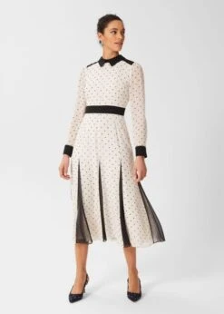 Threadnee Shop -Threadnee Shop hobbs lilibelle silk sleeve dress cream black1 e1645204753857