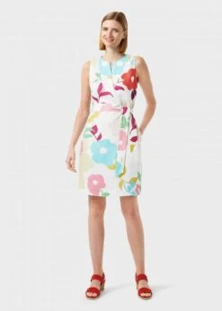 Hobbs Linen Floral Print Daria Shift Dress, Multi/White