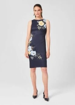 Hobbs Moira Floral Shift Dress, Navy/Yellow