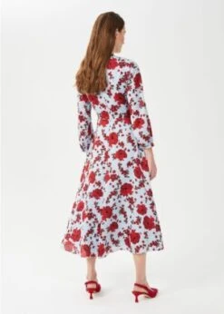Hobbs Polly Floral Midi Sleeve Dress, Light Blue/Red -Threadnee Shop hobbs polly floral midi sleeve dress light blue red1 e1609778778442