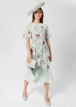 Hobbs Priya Silk Floral Dress, Mint Green/Multi