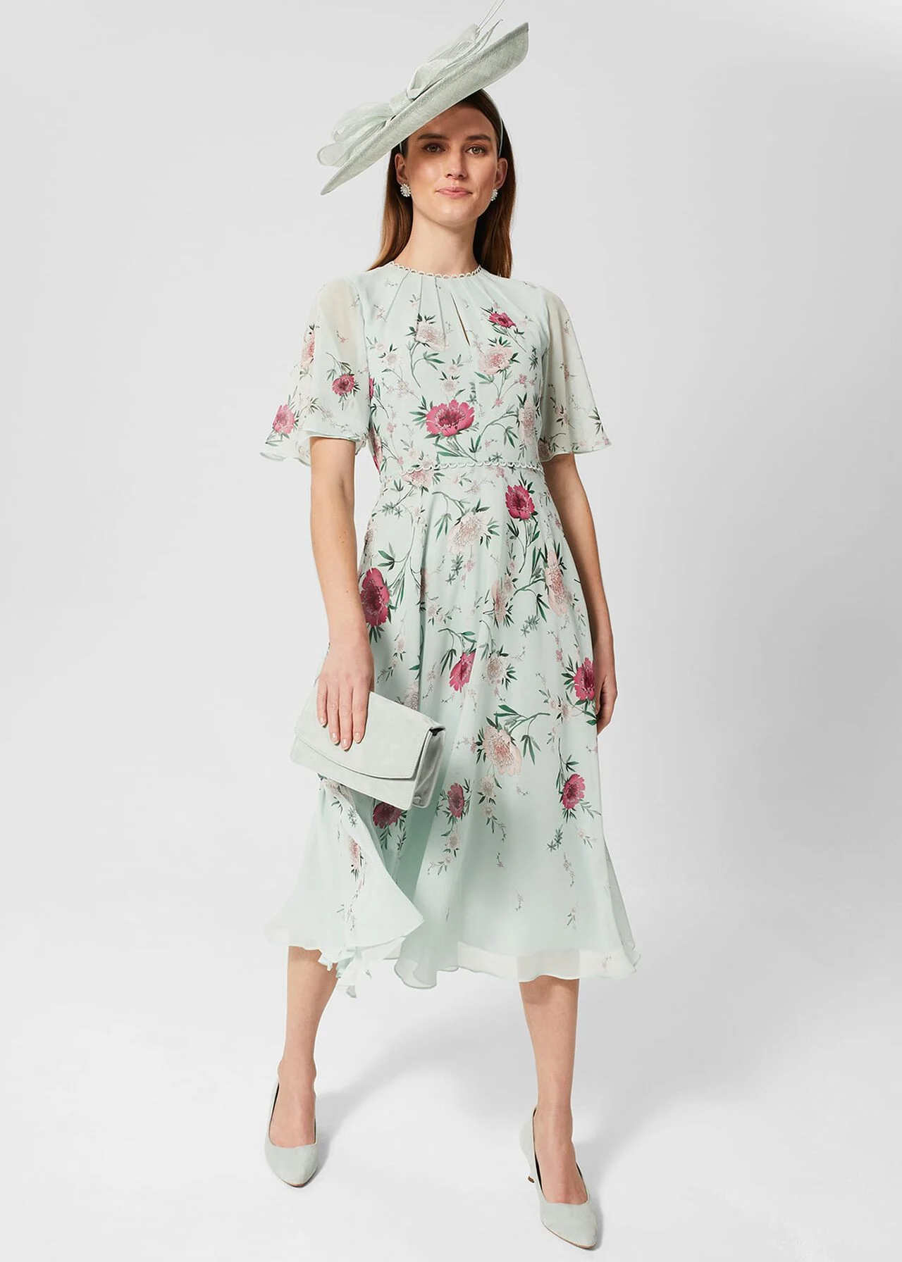 Hobbs Priya Silk Floral Dress, Mint Green/Multi 3 Hobbs Priya Silk Floral Dress, Mint Green/Multi