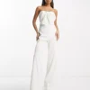 Hope & Ivy Bridal Bandeau Bow Jumpsuit In Ivory -Threadnee Shop hope ivy bridal bandeau bow jumpsuit in ivory
