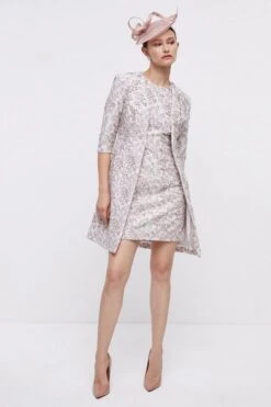 Coast Jacquard Longline Hand Embellished Jacket, Ivory/Gold