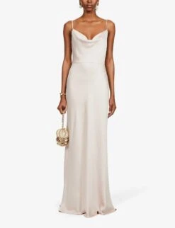 Jenny Yoo Sylvie Cowl-neck Satin Maxi Bridesmaid Gown, Prosecco