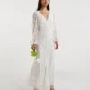 Joanna Hope Beaded Bridal Sheer Sleeve Maxi Dress, Ivory -Threadnee Shop joanna hope beaded bridal sheer sleeve maxi dress ivory