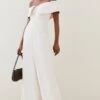 Karen Millen Tailored Bardot Wide Leg Jumpsuit, Cream -Threadnee Shop karen millen tailored bardot wide leg jumpsuit cream