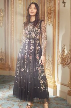 Needle & Thread Needle & Thread LillIian Rose Ankle Gown, Black/Multi