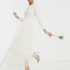 Maya Bridal Long Sleeve Maxi Dress With Delicate Sequin And Tulle Skirt In Ecru -Threadnee Shop maya bridal long sleeve maxi dress with delicate sequin and tulle skirt in ecru