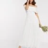 Maya Bridesmaid Off Shoulder Overlay Sequin Midaxi Dress In White -Threadnee Shop maya bridesmaid off shoulder overlay midaxi dress in white