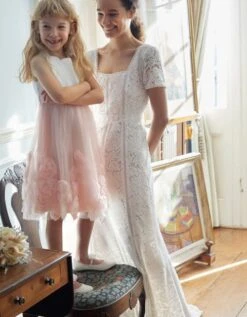 Monsoon Kim Square Neck Lace Bridal Dress Ivory