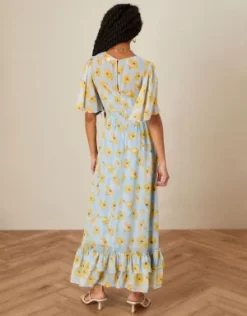 Monsoon Nora Poppy Print Dress In Sustainable Viscose Blue -Threadnee Shop monsoon nora poppy print dress in sustainable viscose blue2 e1652367861467