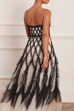 Needle & Thread Needle & Thread Rosella Ruffle Strapless Gown, Black/Ivory -Threadnee Shop needle thread rosella ruffle strapless gown black ivory2
