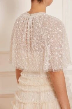 Needle & Thread Needle & Thread Violet Shimmer Short Cape, Champagne 7 Needle & Thread Needle & Thread Violet Shimmer Short Cape, Champagne -Threadnee Shop needle thread violet shimmer short cape champagne2 e1661354837972