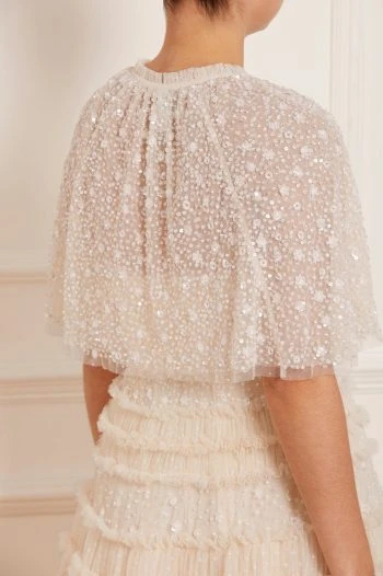 Needle & Thread Needle & Thread Violet Shimmer Short Cape, Champagne 5 Needle & Thread Needle & Thread Violet Shimmer Short Cape, Champagne - Image 3