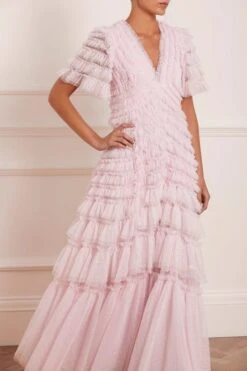 Needle & Thread Needle & Thread Willow Ruffle V-Neck Gown, Lilac/Purple -Threadnee Shop needle thread willow ruffle v neck gown lilac purple e1647955361262