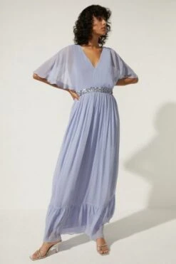 Coast Oasis Plunge V Neck Embellished Waist Maxi Dress, Lilac