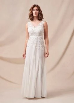Phase Eight Annalise Beaded Wedding Dress, Porcelian