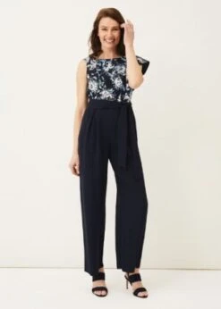 Phase Eight Casey Floral Bodice Tapered Jumpsuit, Navy/Multi