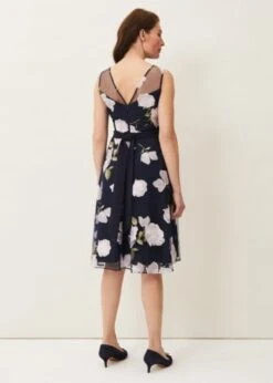 Phase Eight Charlotte Floral Embroidered Dress, Navy/Ivory -Threadnee Shop phase eight charlotte floral embroidered dress navy ivory1 e1615494675608