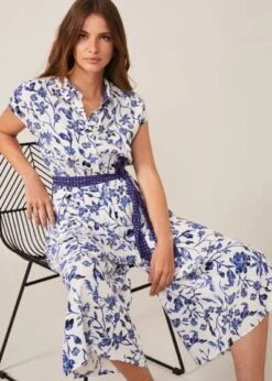 Phase Eight Cosette Floral Jumpsuit, Blue/Ivory