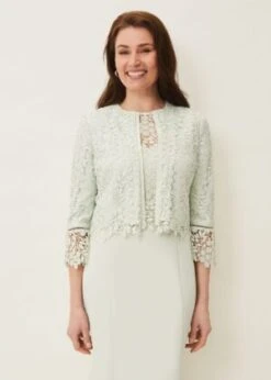 Phase Eight Georgia Lace Jacket, Light Green/Mint